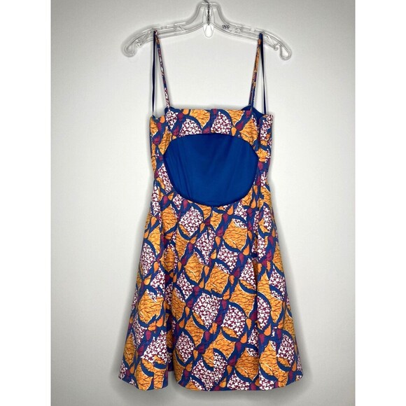 ZARA TRAFALUC Dress Women Medium Orange Blue Strappy Back Cutout Zip Closure - Picture 8 of 10